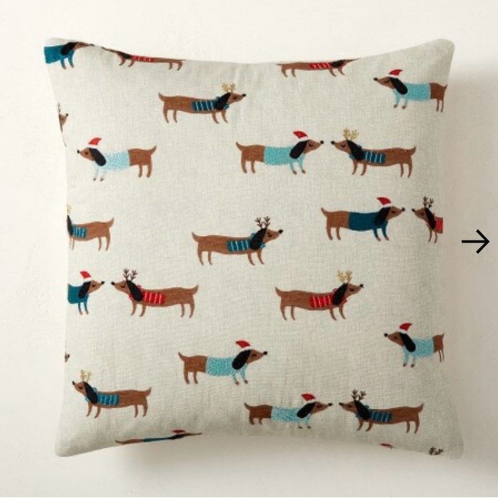 NEW West Elm Meri Meri Winter Dachshund Pillow Cover 20” Square- set of 2